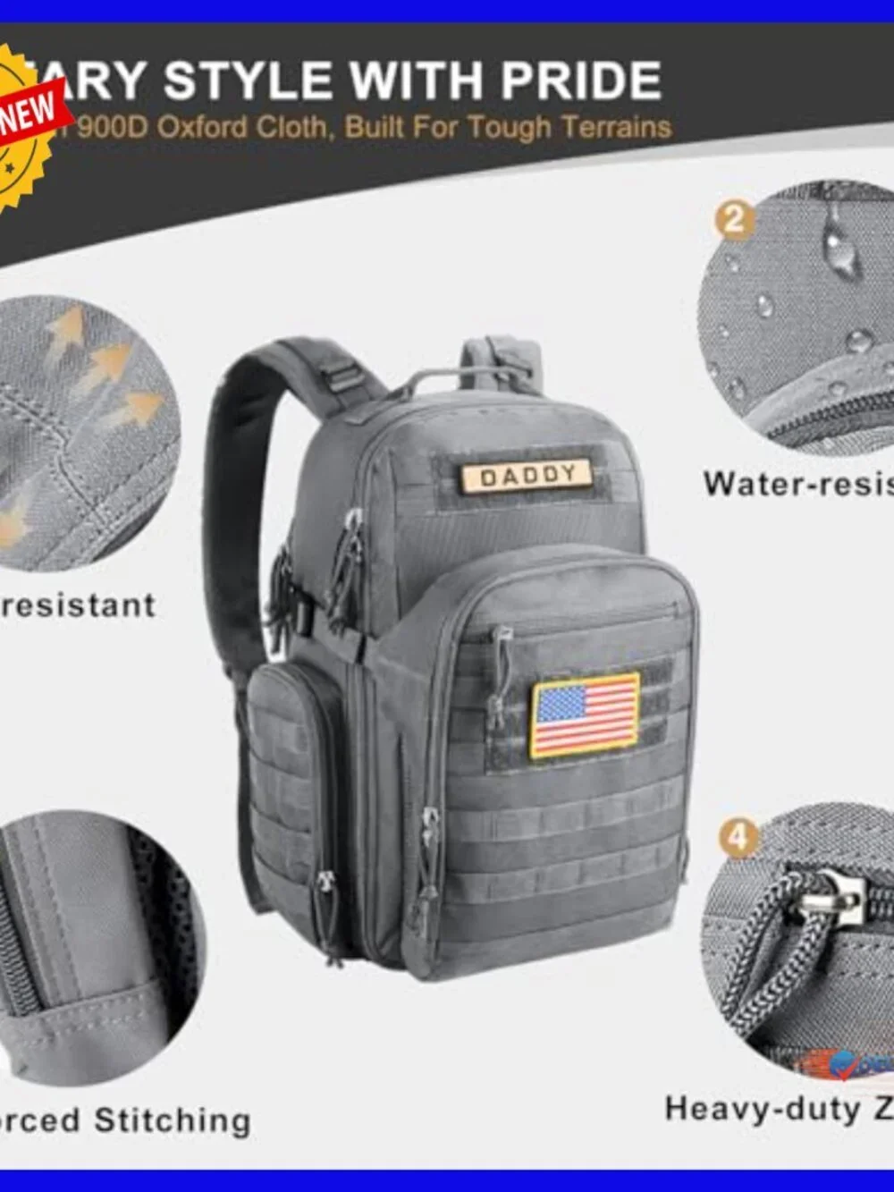 Large 40L Tactical Diaper Backpack with 16+ Compartments, Waterproof